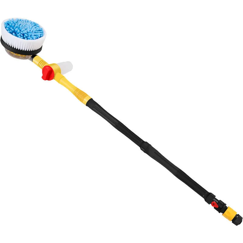 Yellow car wash mop cleaning tool with chenille brush head and water pipe connection