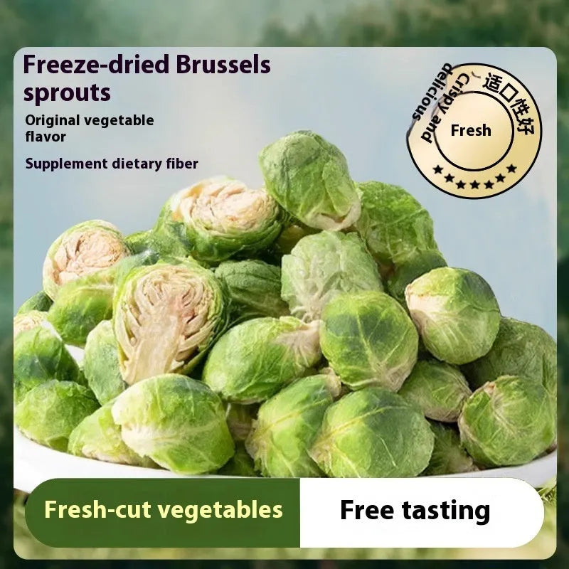 Pack of freeze-dried Brussels sprouts dog snacks, 20g, with natural vegetable appearance