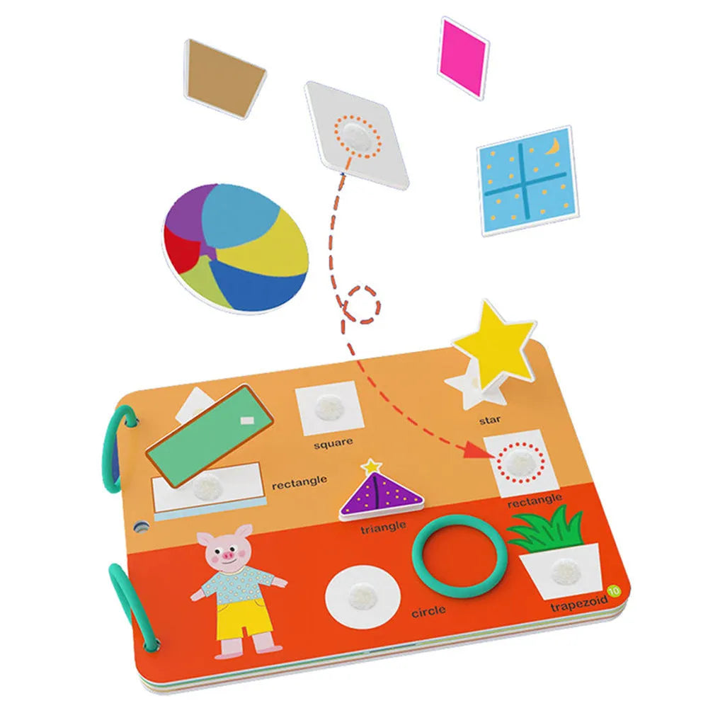 Montessori paste quiet book for infants with 15 themes and metal construction