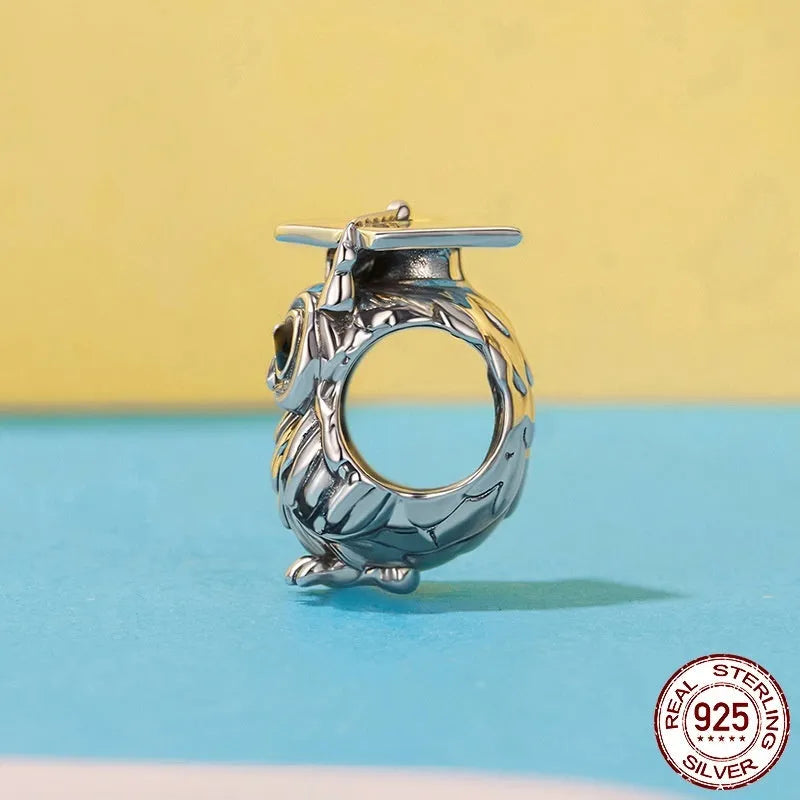 S925 silver owl bead 1.1cm x 0.9cm with 0.45cm aperture and dripping oil detail in colour SCC3128