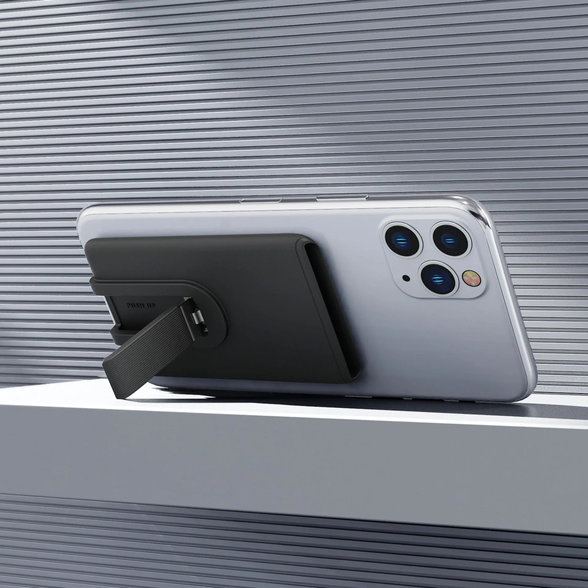 Black silicone phone case bracket with card slot for hands-free use, 5.8 x 9.4 cm