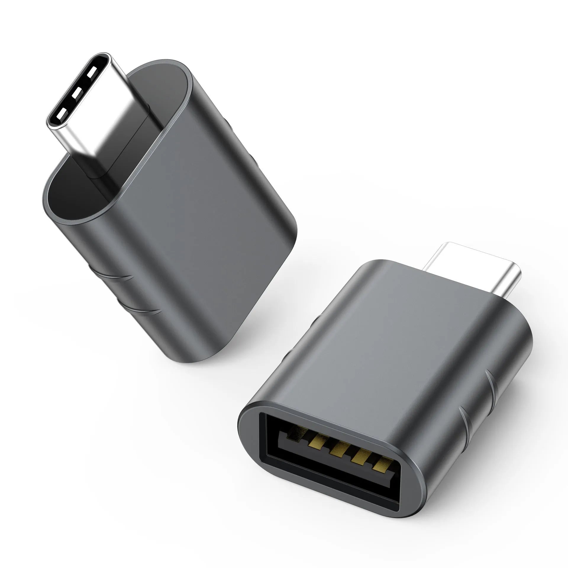 USB-C to USB-A adapter converter with metallic zinc alloy shell in various colour options
