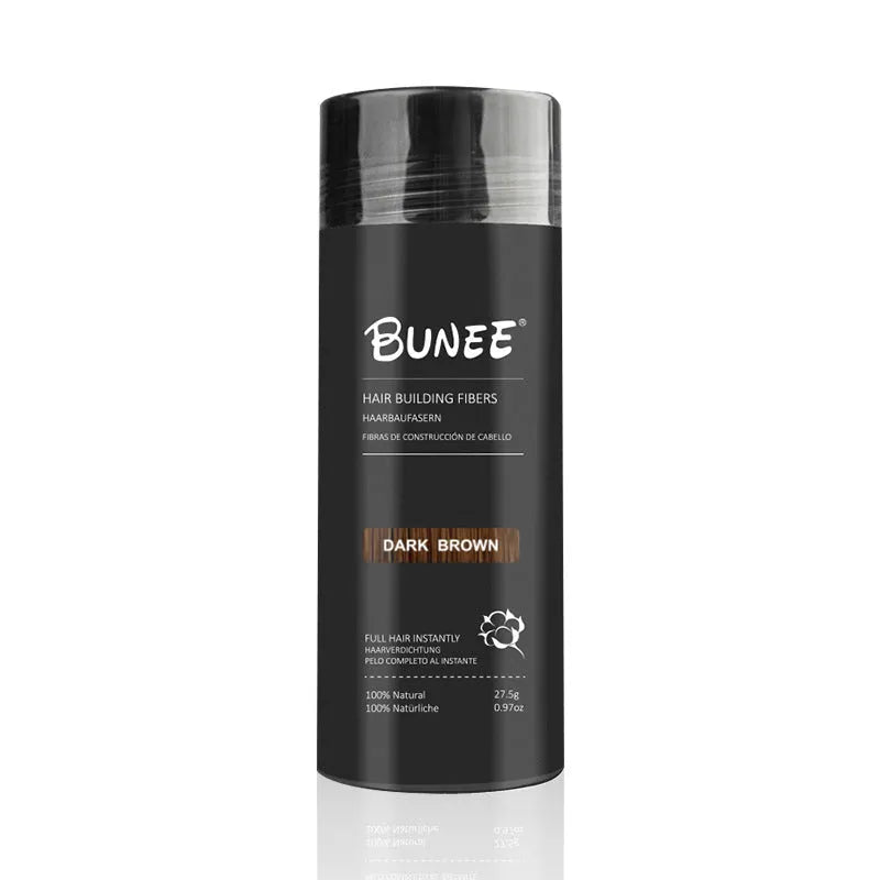 Boxed dense hair fibre powder three-piece set for thinning hair coverage with applicator brush