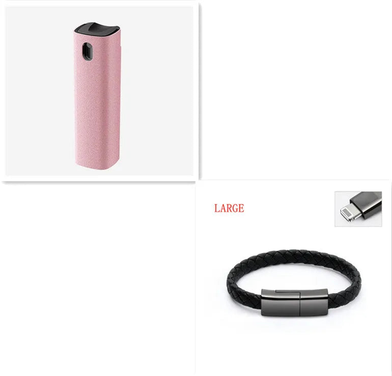 2-in-1 screen cleaner kit with spray bottle and microfiber cloth for mobile phone and computer screens in pink and gray