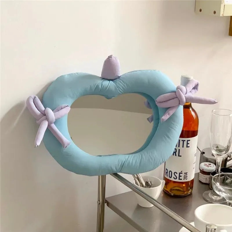 Korean-style decorative pillow mirror with fabric frame and aluminium reflective surface