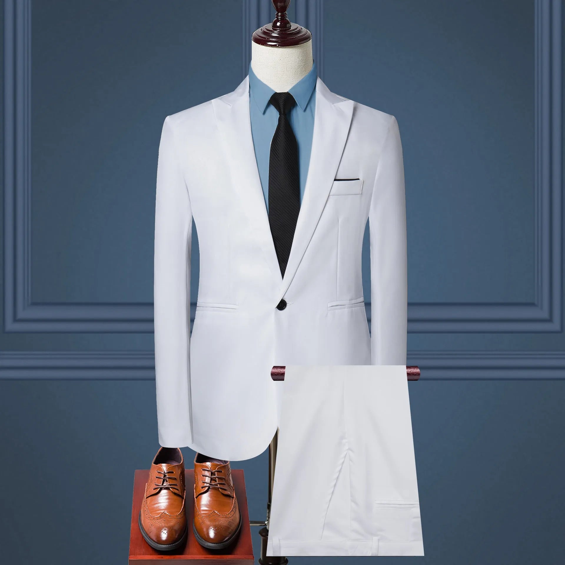 Men's two-piece solid colour leisure suit set with jacket and trousers in light business style