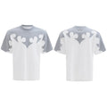 Men's heavy cotton short sleeve shirt with burnt flower 3D stitching and rhinestone decoration in loose fit