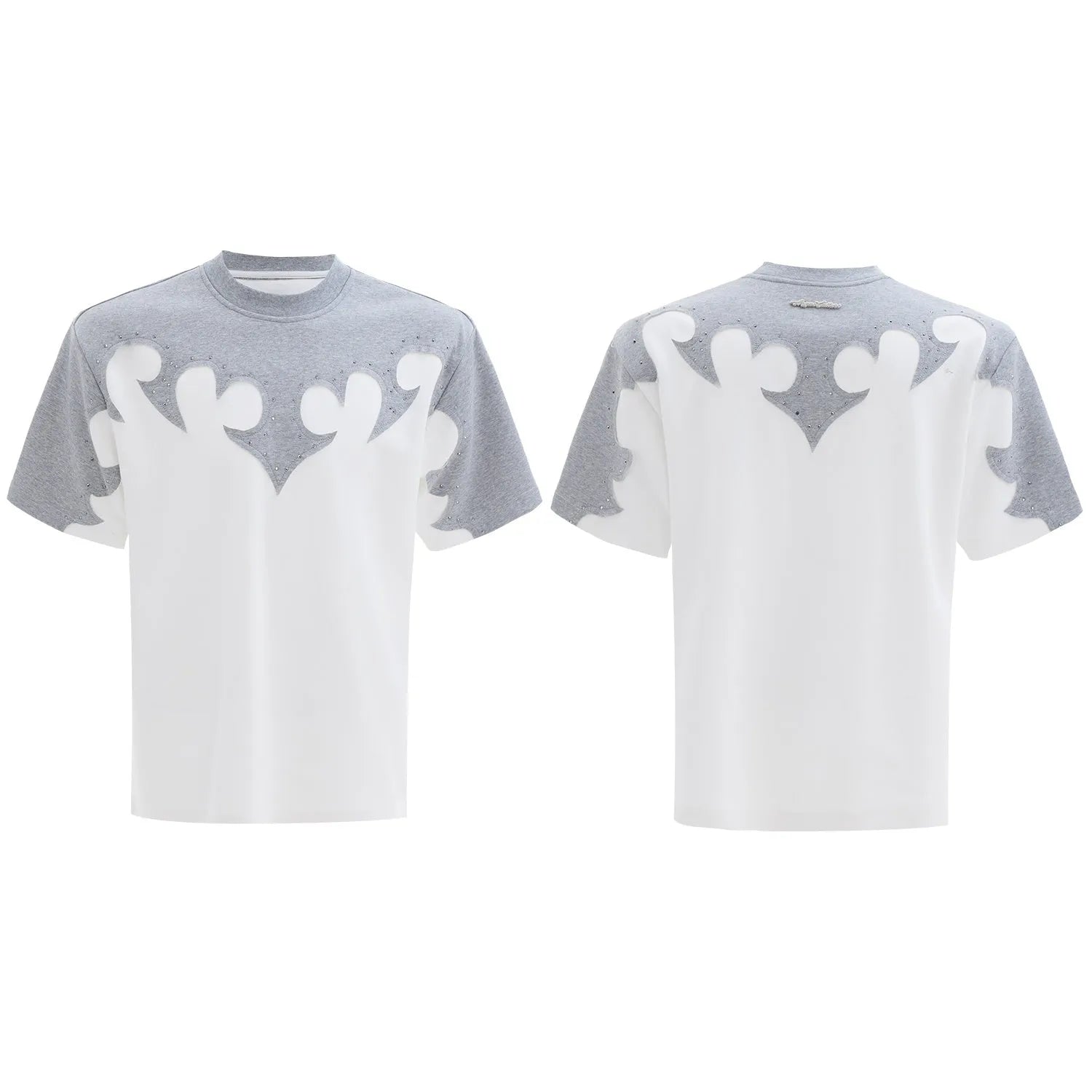 Men's heavy cotton short sleeve shirt with burnt flower 3D stitching and rhinestone decoration in loose fit