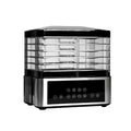 Silver stainless steel fruit dehydrator with 14-litre capacity and digital temperature control panel
