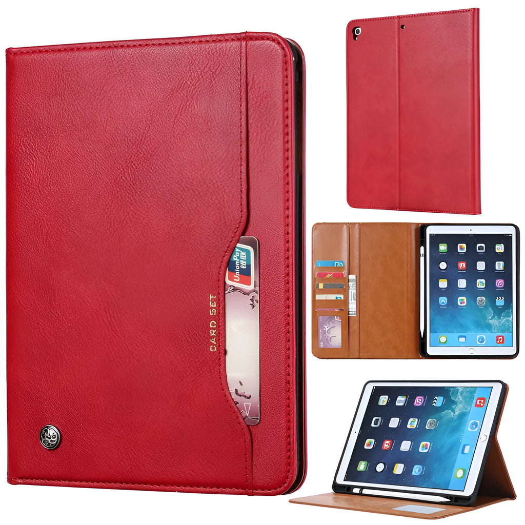 Apple iPad kneading leather flip protective cover in black showing shockproof and heat dissipation features