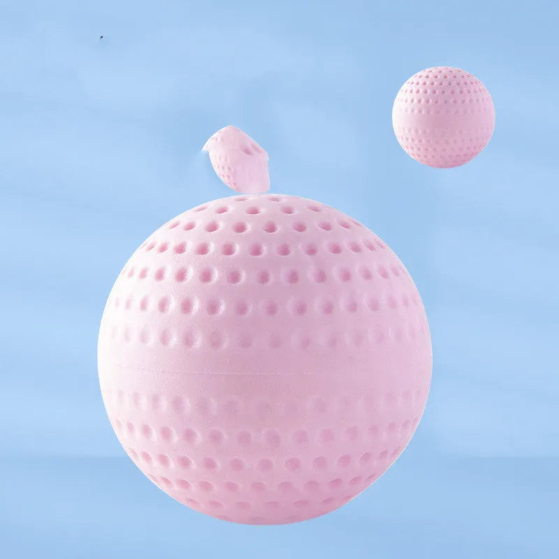 Three-ball manual cervical spine massager for head, neck, legs and feet in pink and light blue