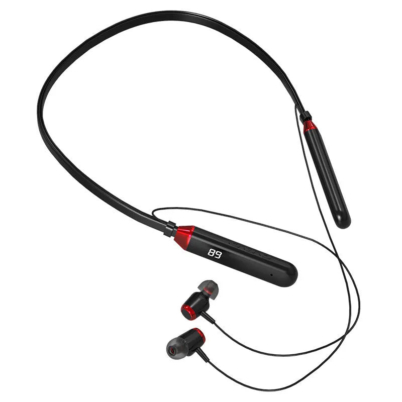 Wireless Bluetooth headset 500mAh neck hanging sports headset black digital display