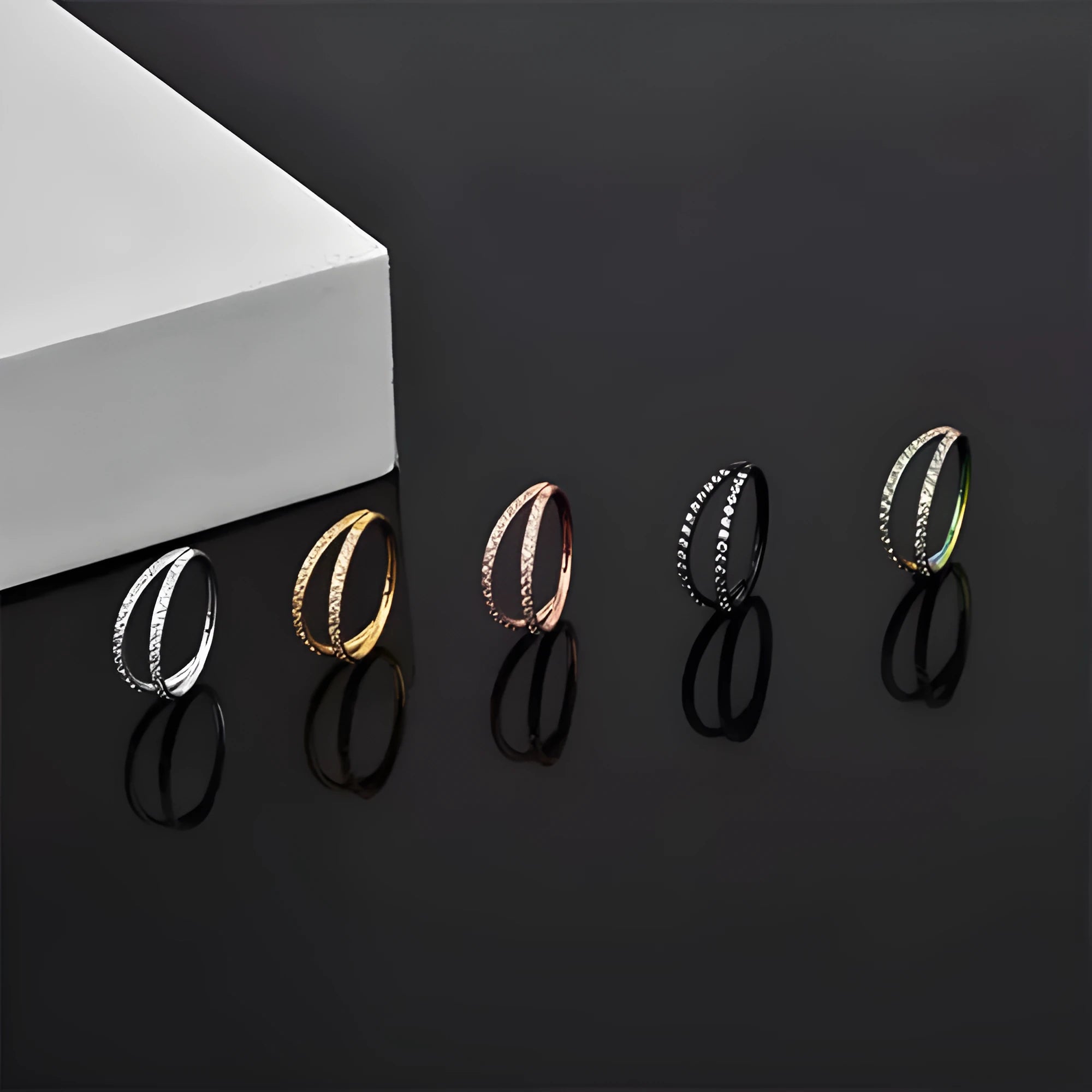 G23 titanium alloy lip ring and nose ring set in steel or gold colour with diamond finish