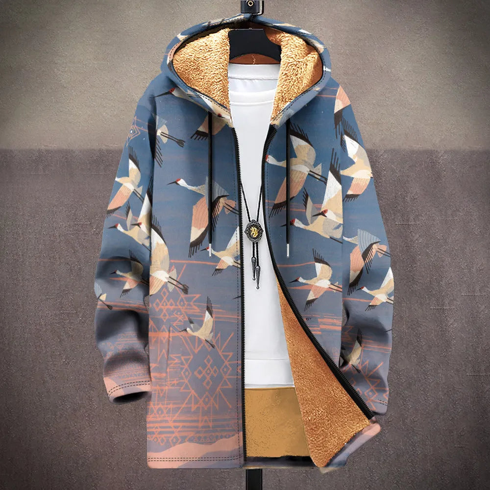 Men's loose fit zipper hooded cardigan with digital print pattern in multiple colour options