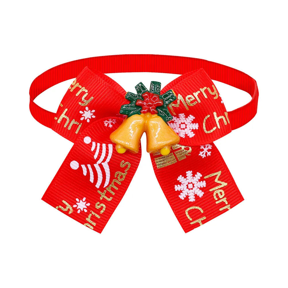 British-style polyester Christmas pet bow tie accessory in red and green on white background