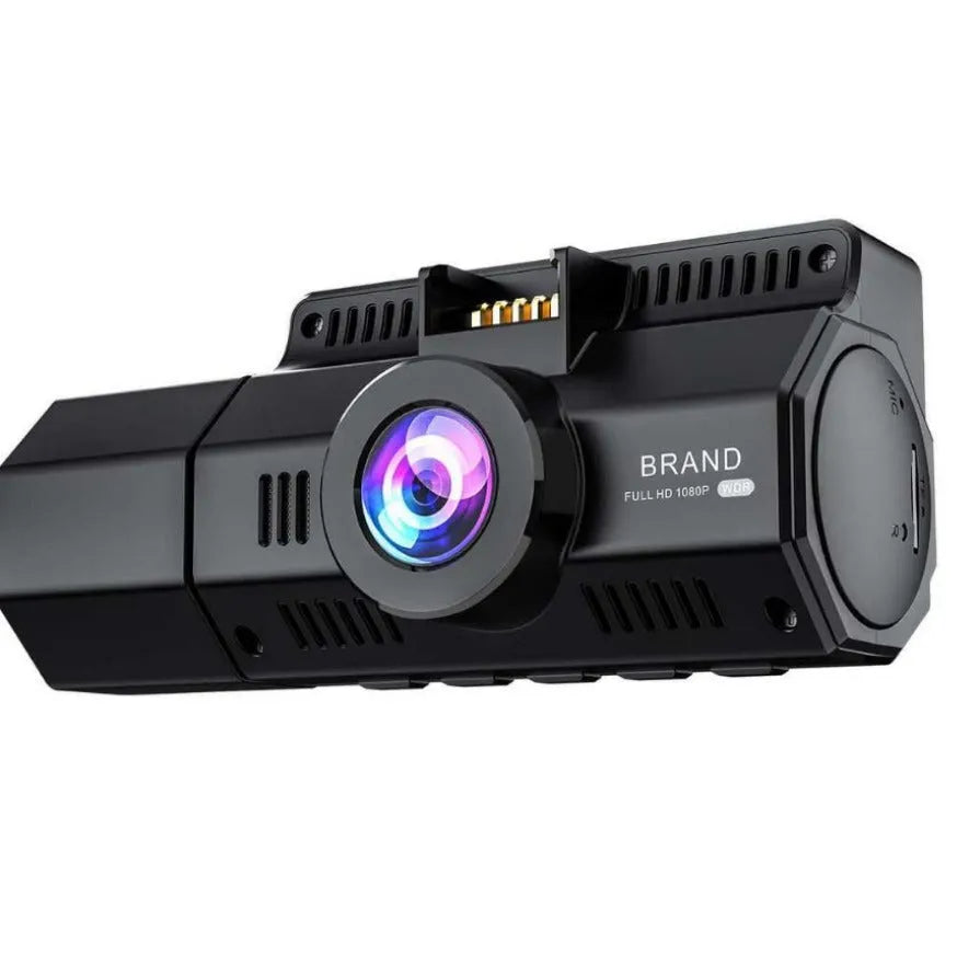 Three-record WIFI dashcam with 2.45-inch screen and GPS holder on car dashboard