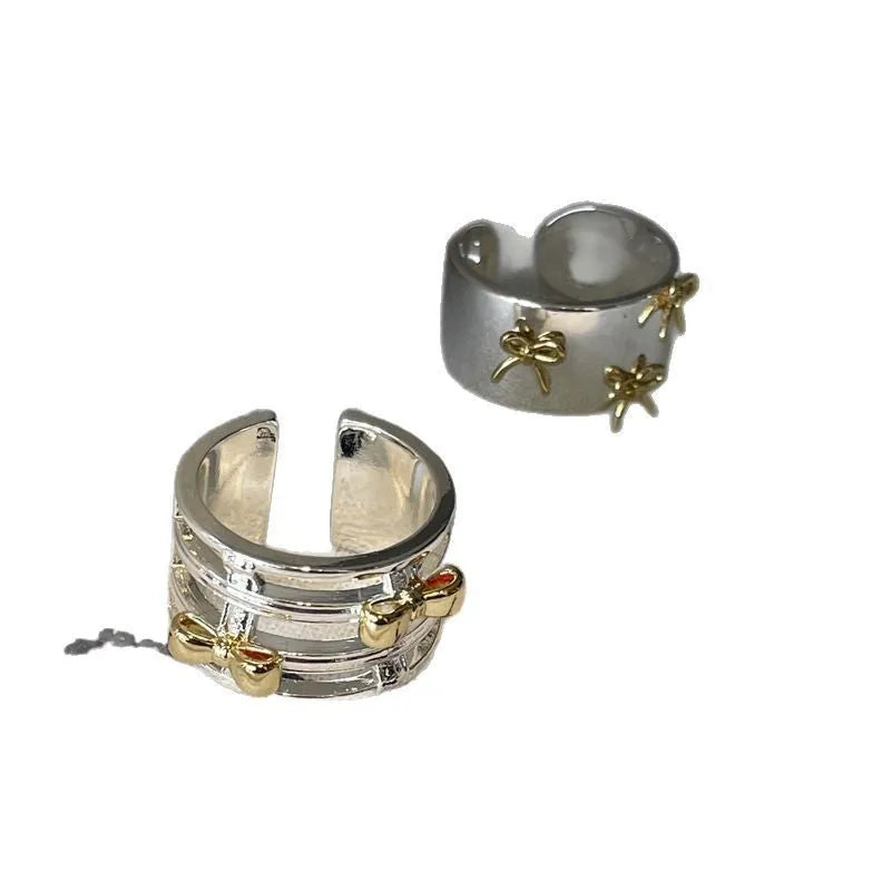 Cool Style gold and silver two-tone adjustable copper bow ring for women index finger