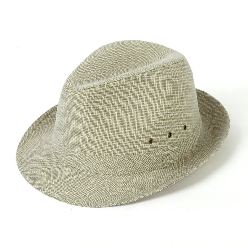 Men's thickened fedora hat in Bervis Black and Hemp Beige showing structured crown and brim