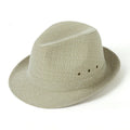 Men's thickened fedora hat in Bervis Black and Hemp Beige showing structured crown and brim
