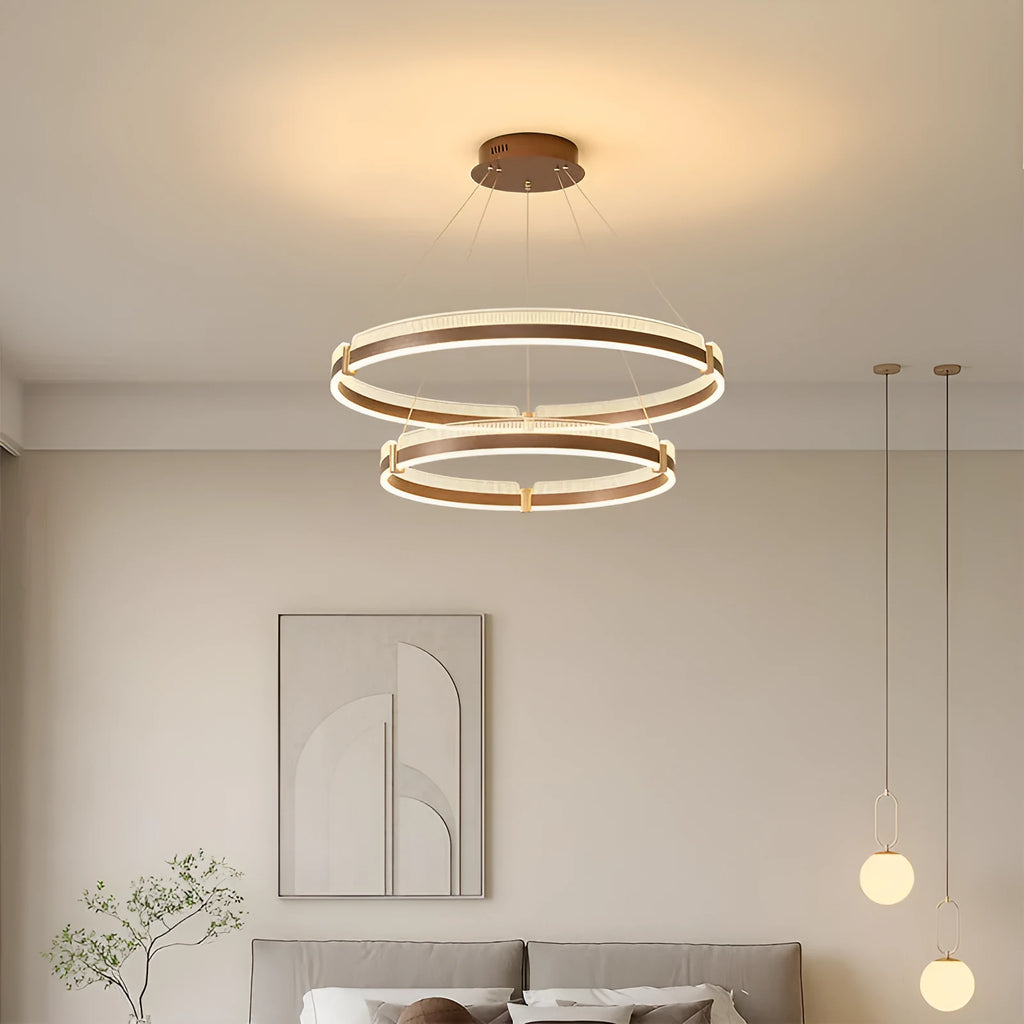 Coffee coloured three-layer aluminium pendant light 40+60+80CM with tri-colour stepless dimming