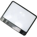 A black magnifying glass with a built-in LED light, showing 3x magnification and dimensions of 180mm by 140mm.