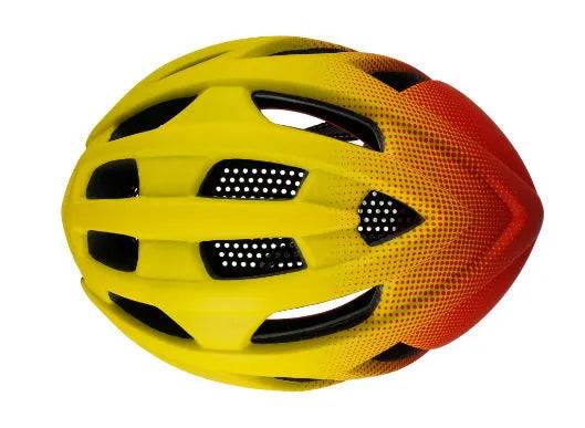 Orange road bike mountain riding helmet with 16 vents and In Mold construction on white background