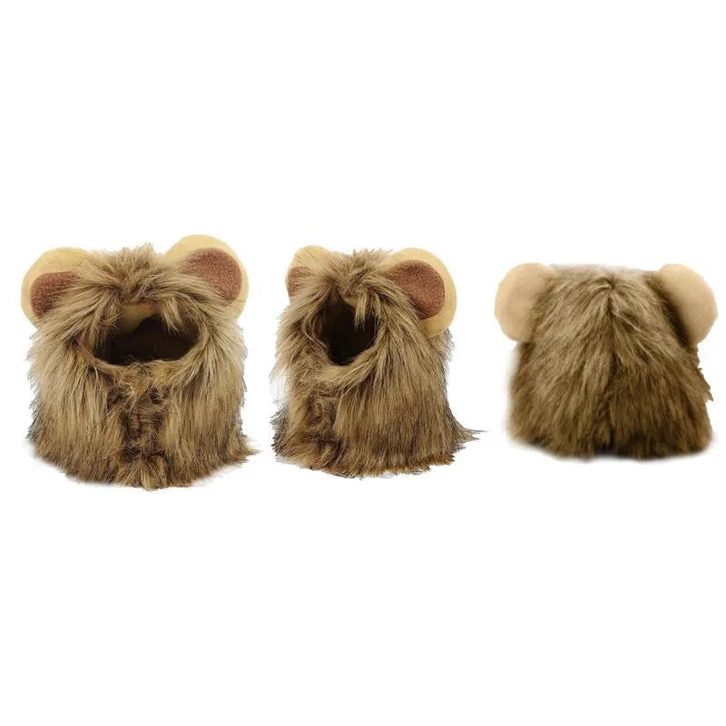 Lion mane wig costume accessory for cats and small dogs with artificial hair and adjustable elastic band