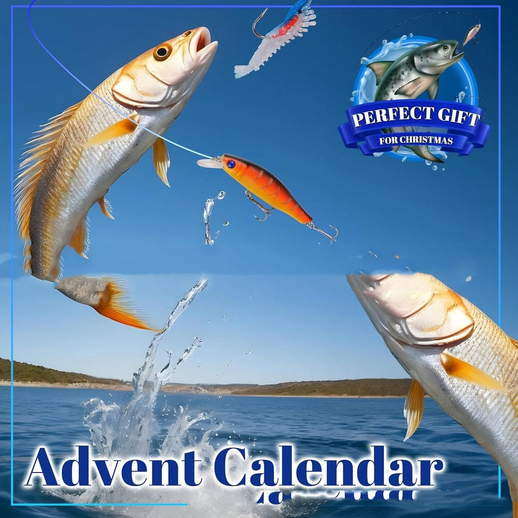 Christmas Advent Calendar Fishing Gear Set 14x9x1.5 inches compact holiday gift for anglers