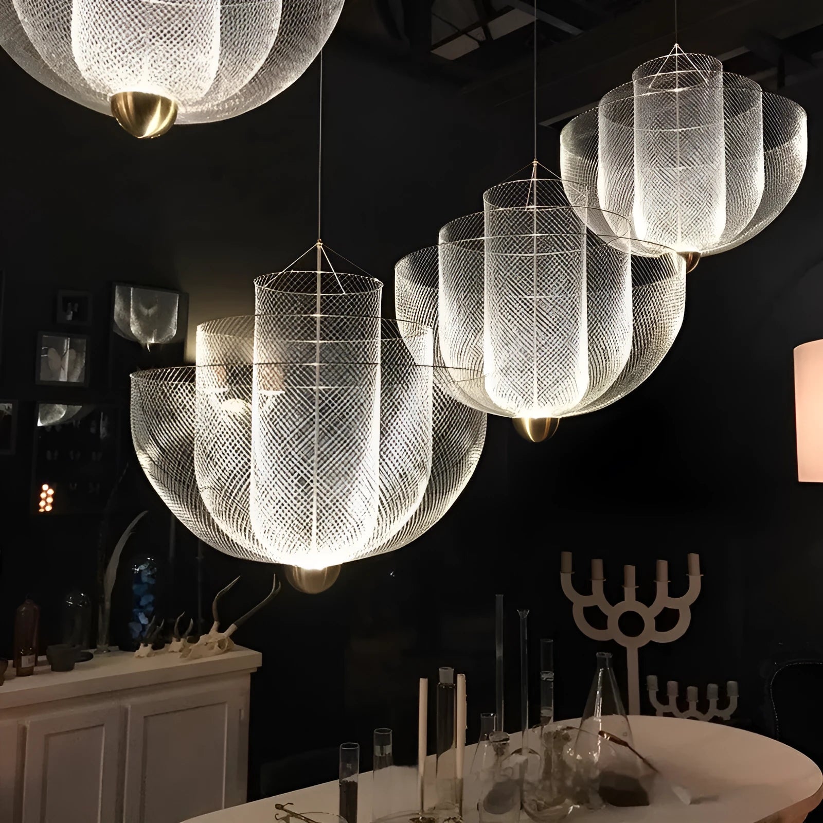 Nordic iron mesh chandelier ceiling light with 450mm diameter in gold or silver finish