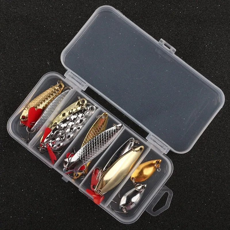 Metal sequin iron fishing lures with pineapple pattern in packaging showing quantity options
