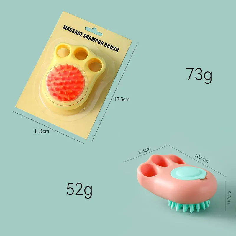 Cat claw pet bath brush with rubber massage tips in blue, pink, white, and yellow colour options