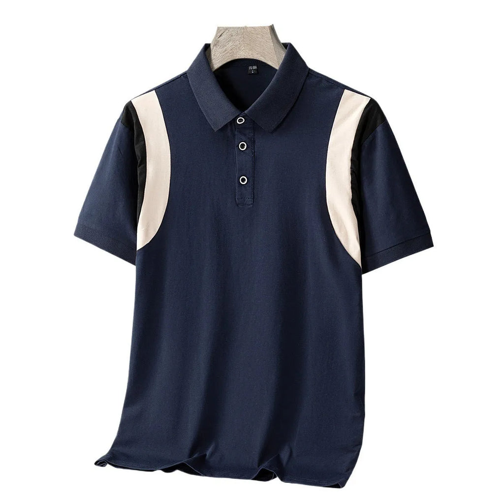 Men's striped short sleeve business T-shirt in a loose Korean style fit, shown in a selection of colours.