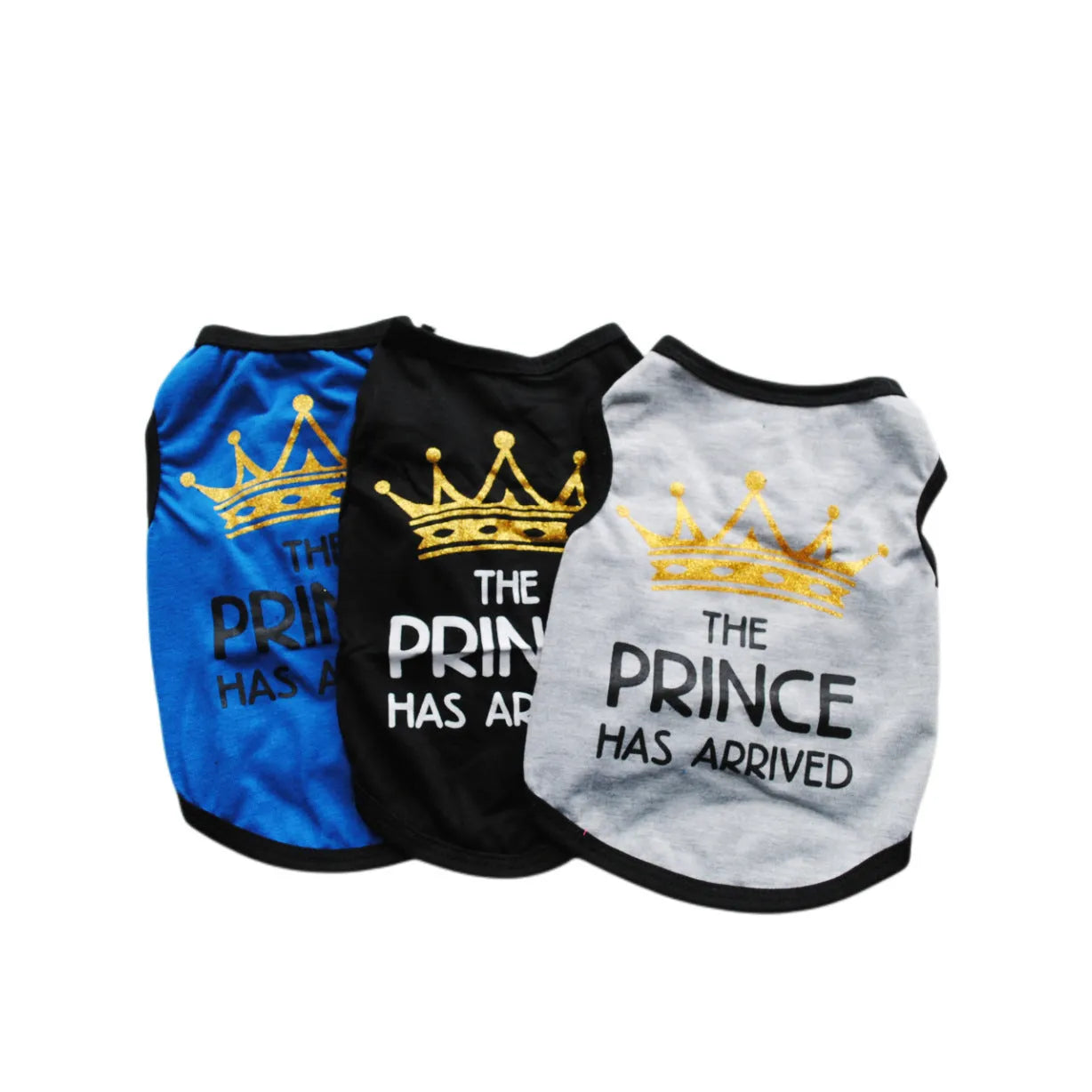 A casual cotton vest for a puppy, shown in a choice of colours including black, grey, blue, and pink.