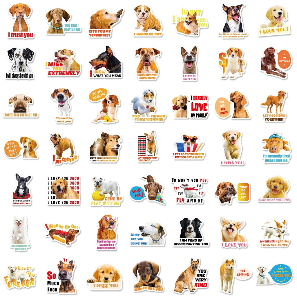 Pack of 100 realistic dog facial expression sticker sheets in Nordic design style.