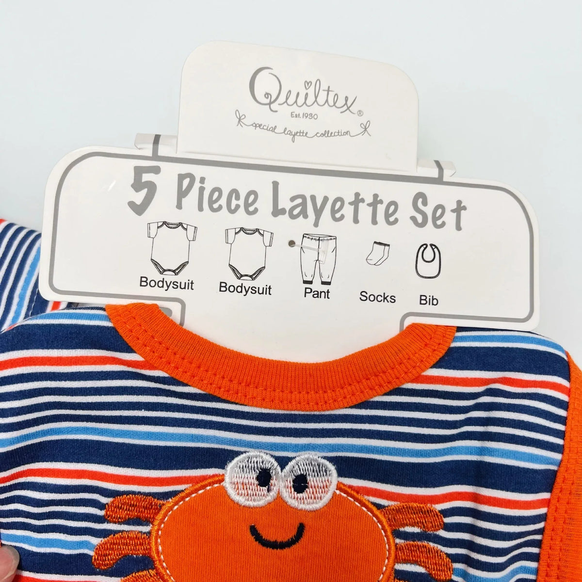 Baby one-piece cotton short sleeve bodysuit set with pants, mouth towel, and socks in red football pattern