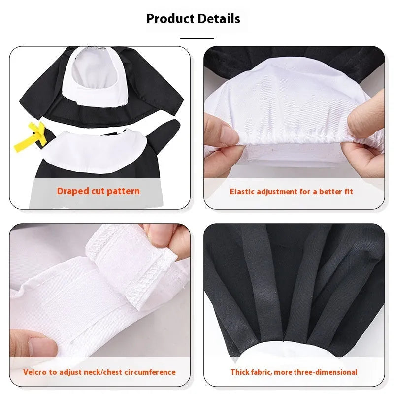 Black polyester nun costume for cats and dogs, free size, for Halloween holiday dress-up