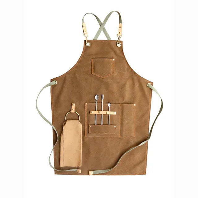 Canvas cross-strap Han-style apron in Camel colour for café baking milk tea shop antifouling work clothes