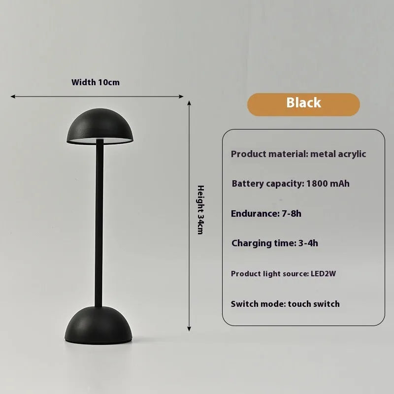 Creative high foot metal mushroom table lamp in white with Type-C power cable on a bedside table