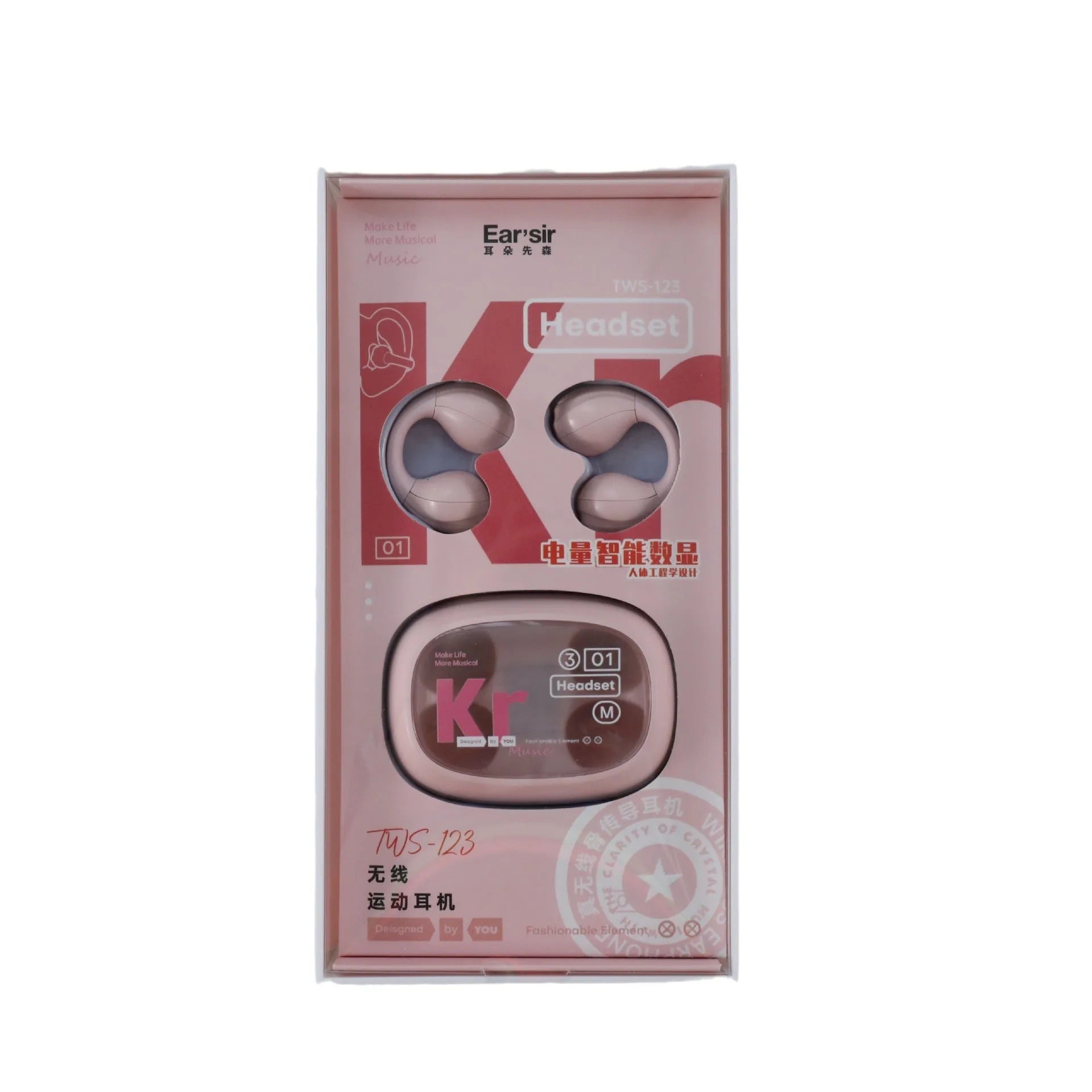 True wireless sports running Bluetooth headset in pink, PC ABS construction, 10 metre range