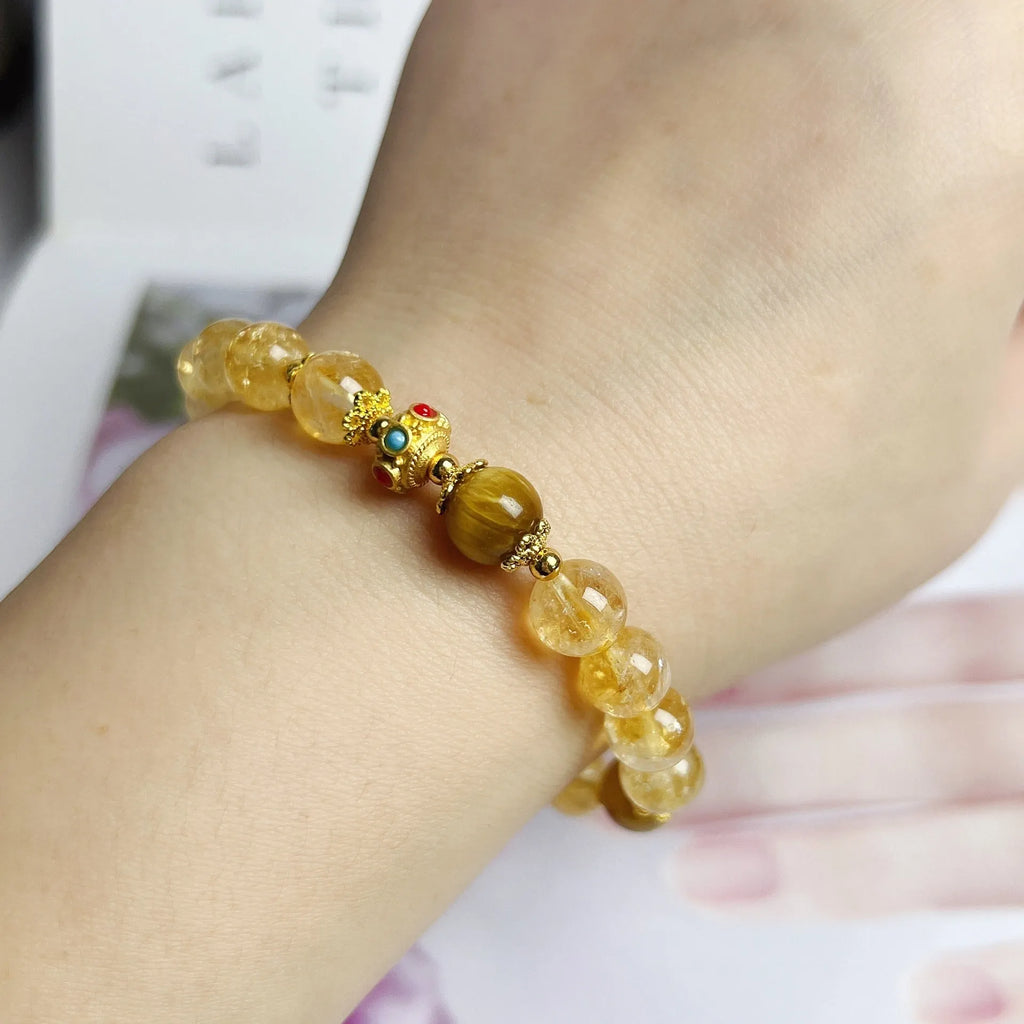 Handmade citrine crystal bracelet with flower tassel detail for women