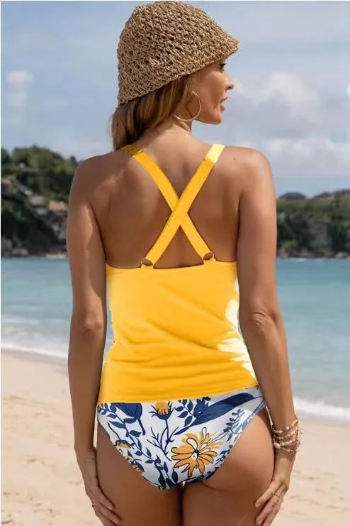Floral print bikini set with suspender top and polyester lining, available in multiple colours and sizes S-3XL