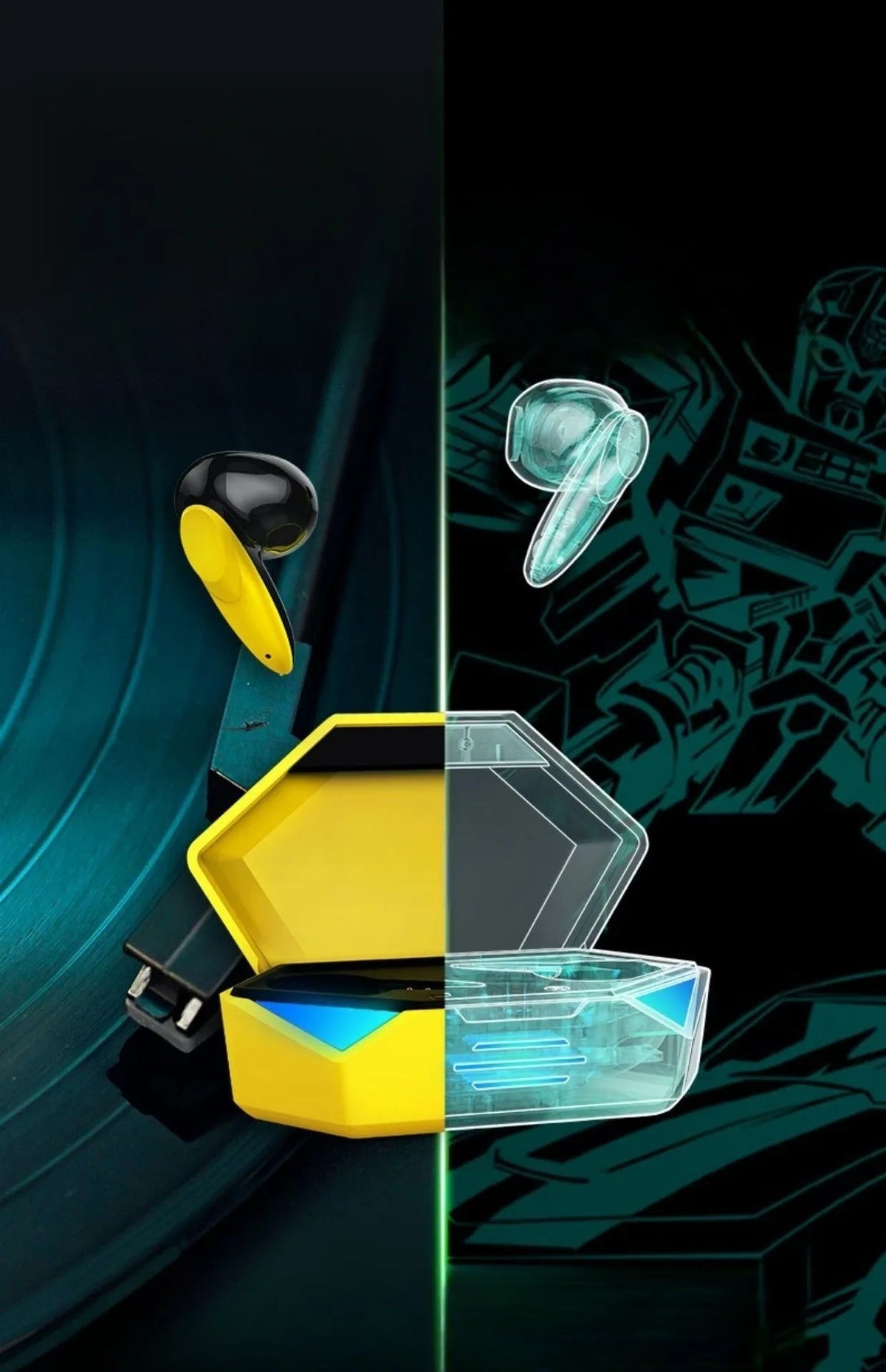 G20 Bluetooth TWS gaming headset with charging compartment, PC ABS sports earplugs, black white yellow