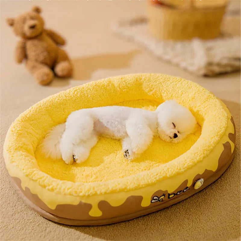 Grey and yellow washable pet bed with detachable cover for small and medium dogs and cats