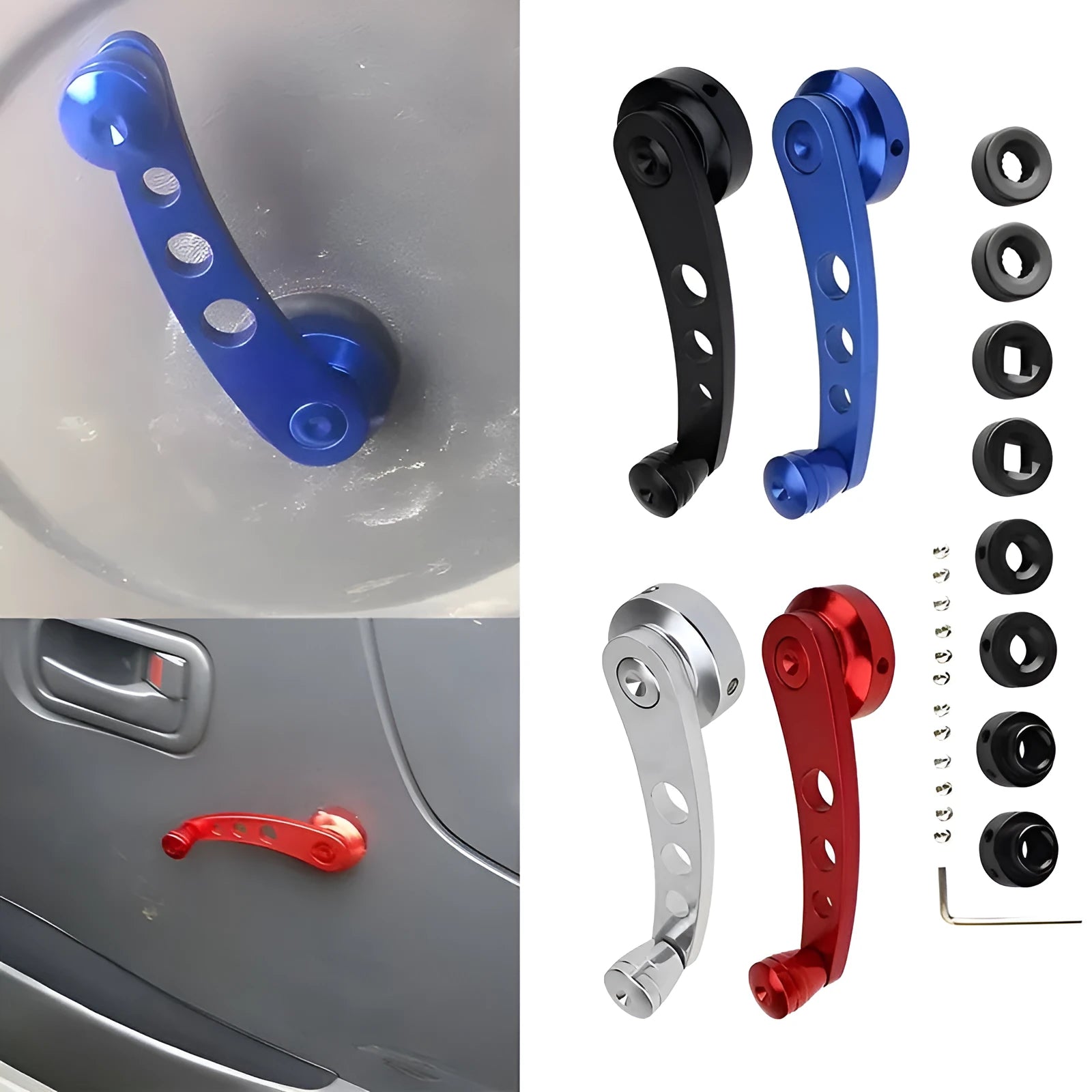 Pair of alloy car door handles in four colours black blue red silver for modification