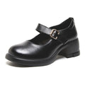 Genuine cowhide retro Mary Jane shoes with chunky heel and Velcro fastening in 23012 Brown