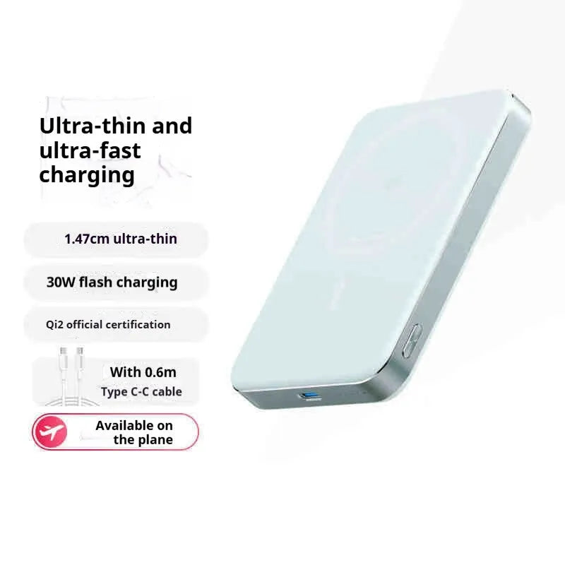 Ultra-thin Magsafe magnetic power bank 30W 15W wireless charging alloy shell black colour