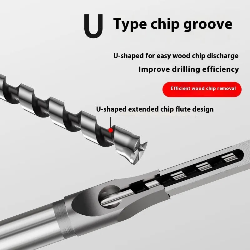Carbon steel square hole drill bit and core set measuring 12.7mm for woodworking.