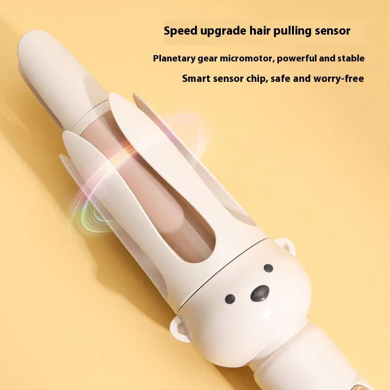 Beige coloured automatic hair curler with anion technology and wired power cord for curly hair styling