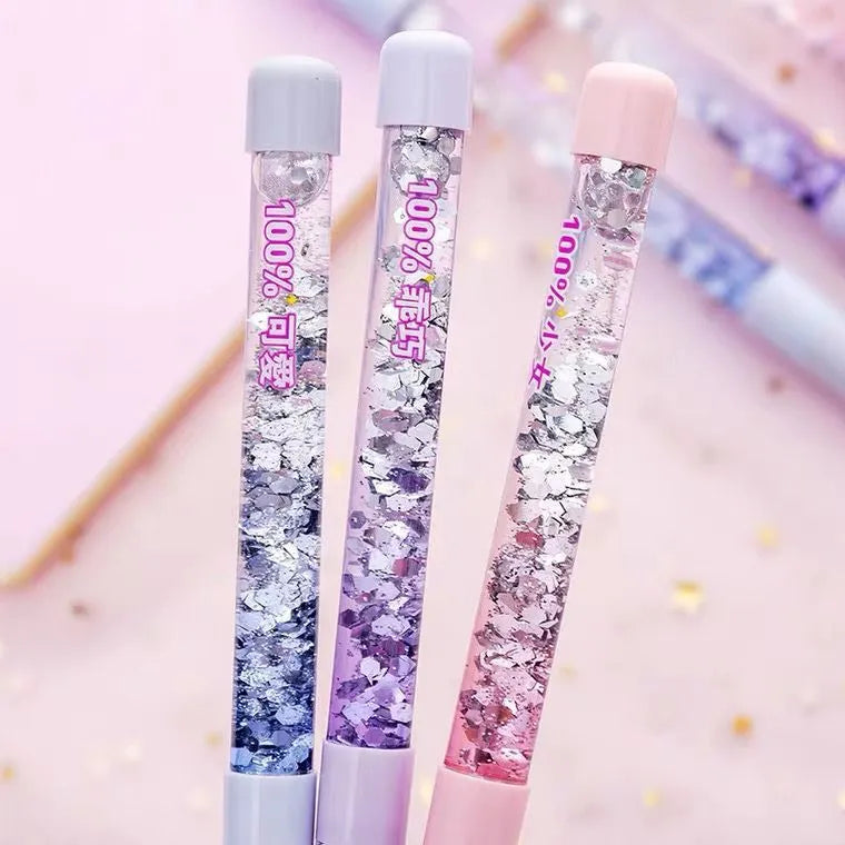 Luminous glitter quicksand pen with 0.5mm tip and black ink, 16cm plastic barrel, blue colour