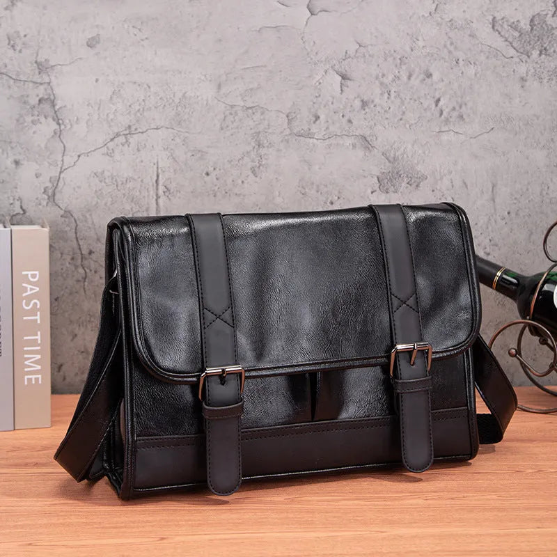 Black Korean-style men's anti-theft backpack with contrast sewing thread details